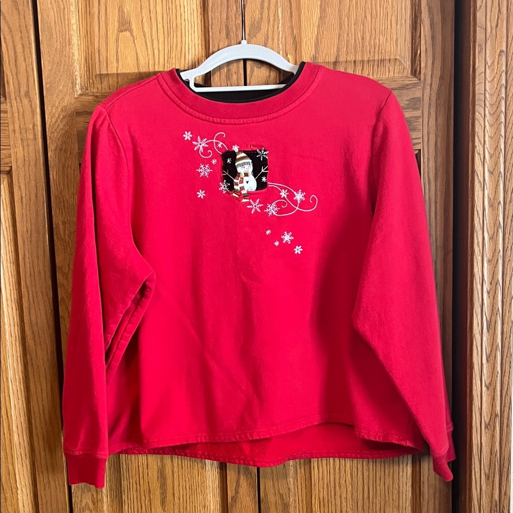 Red Sweatshirt with Snowman Design